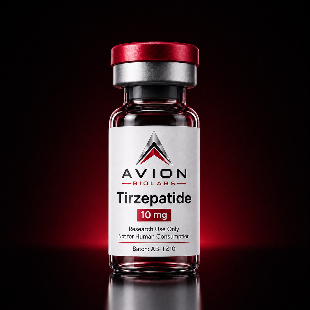 Avion BioLabs Tirze 60mg research vial with branded packaging
