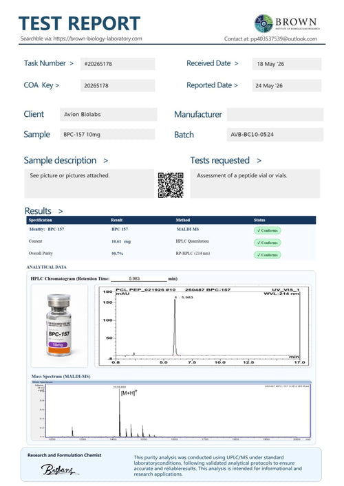 BPC-157 10mg UK Stock Research Peptide Avion BioLabs