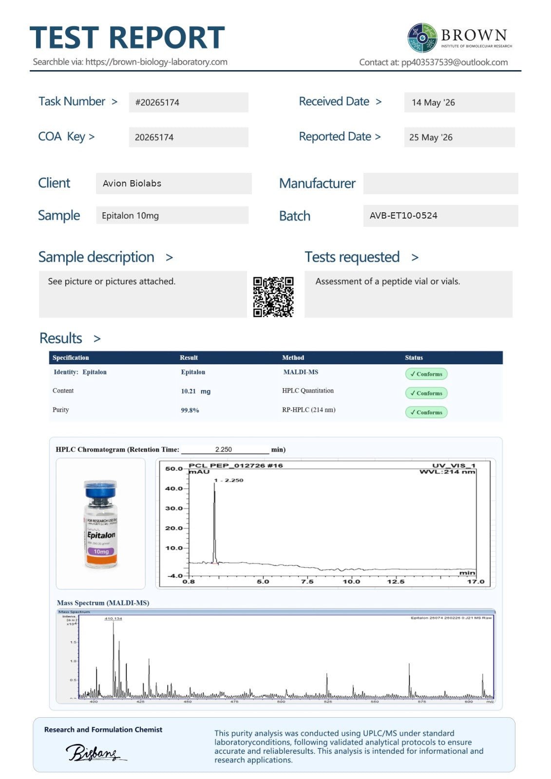 Epithalon 10mg | UK Stock | Research PeptideResearch PeptideAvion BioLabs