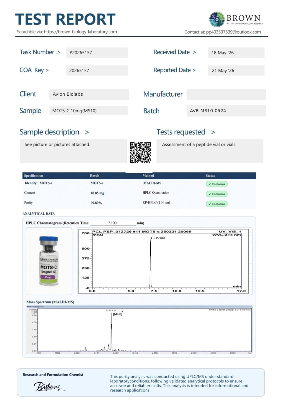 MOTS-C 10mg | UK Stock | Research PeptideResearch PeptideAvion BioLabs