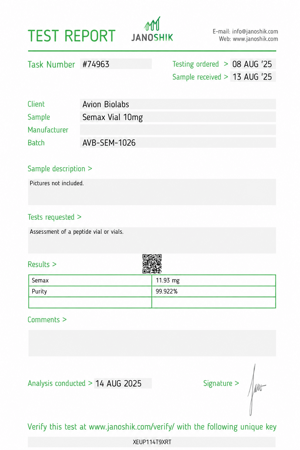Semax 10mg  UK Stock  Research Peptide Avion Biolabs