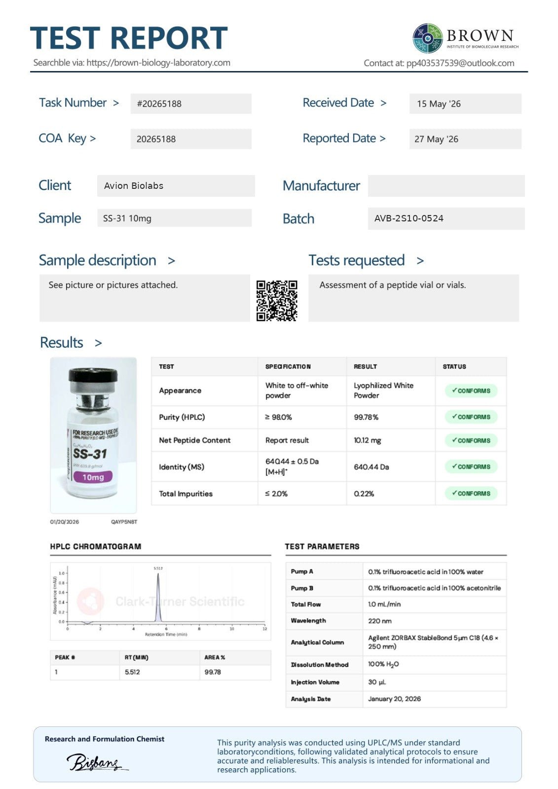 SS-31 10mg | UK Stock | Mitochondrial Research PeptideResearch PeptideAvion BioLabs