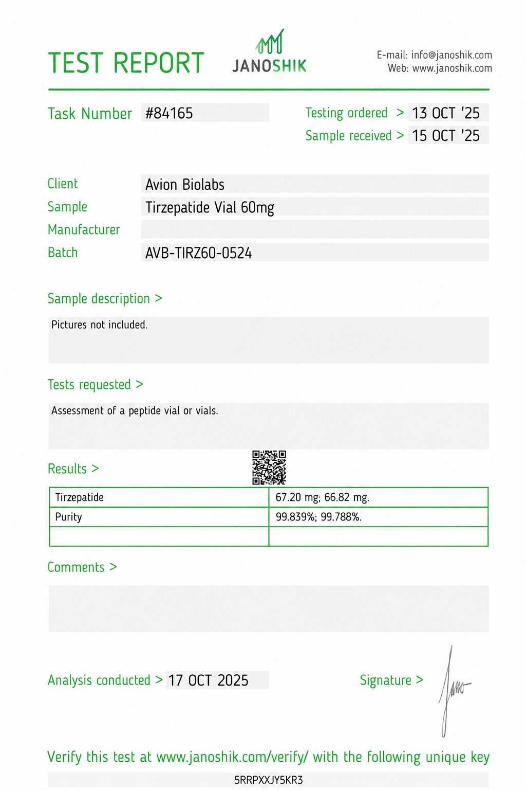 Tirzepatide 60mg UK Stock Research Peptide Avion BioLabs